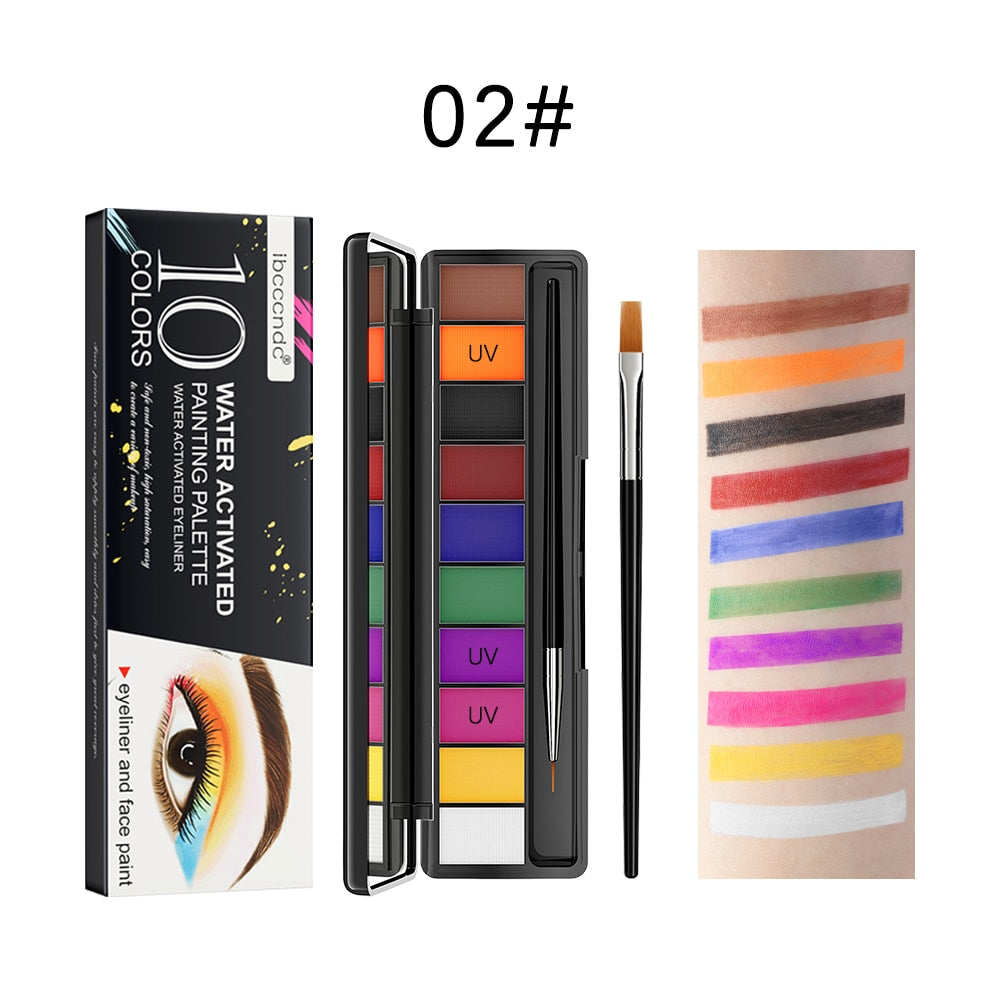 10colors Water Activated Eyeliner UV Light Neon Pastels Water-Soluble UV Eye  Liner Pigment Palette Body